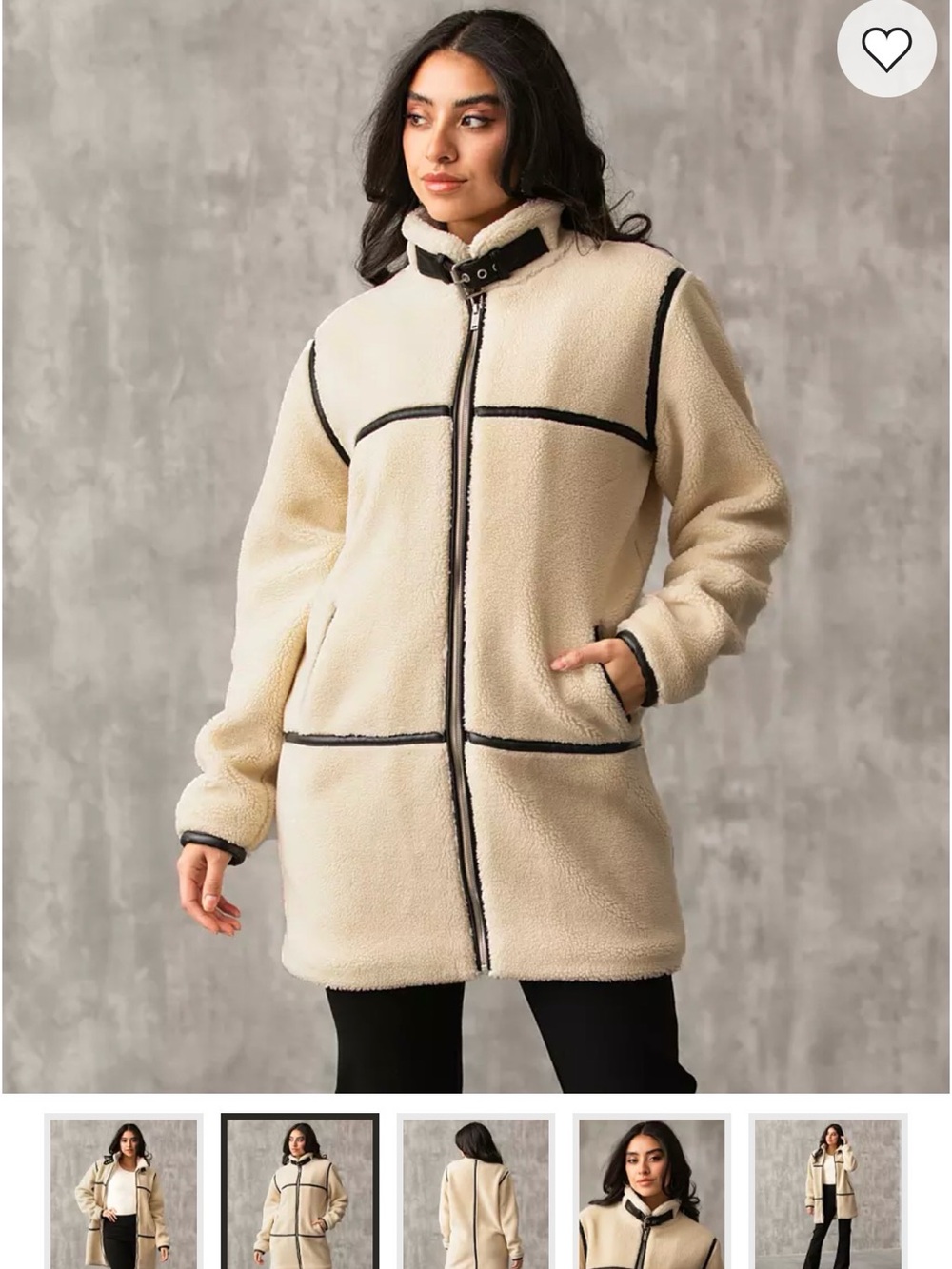 Buckle Cream Sherpa Zip Jacket with Black Trim
